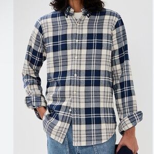 Classic  Shirt Mens  Blue White Plaid Long Sleeve Button Up